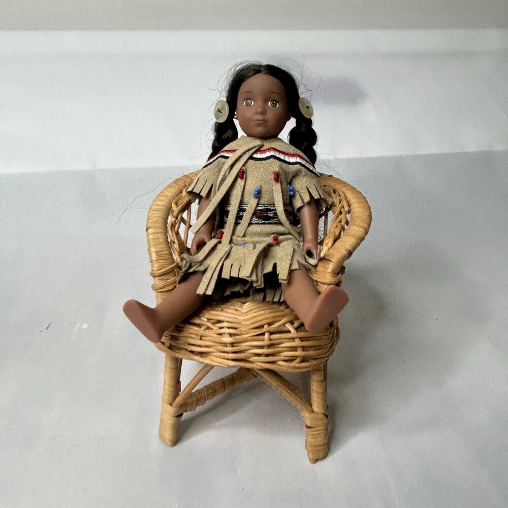 American Girl 6in Mini Kaya Doll 25th Anniversary with Wicker Chair Vintage